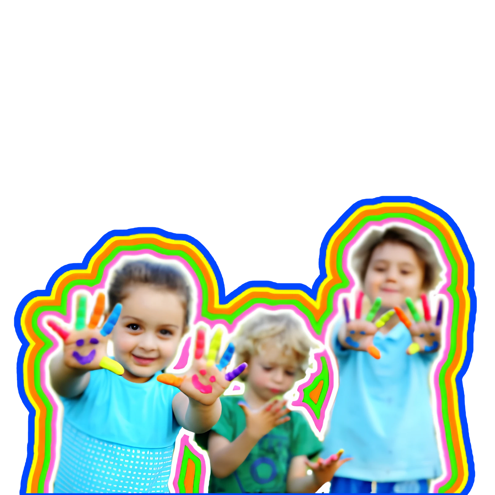 Young children showing colorful painted hands